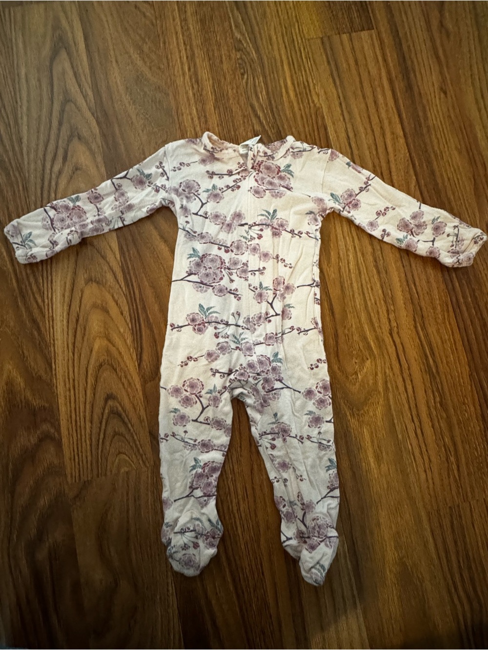 kate quinn Cream Footie One-Piece with Mauve Floral Print